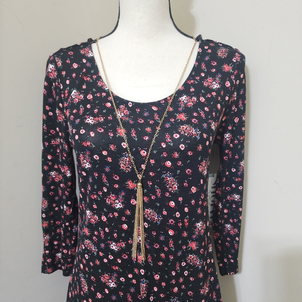 ALMOST FAMOUS Ditsy Floral Boho Cut Out Back Dress, size‎ Large, Black Multi - Picture 2 of 13